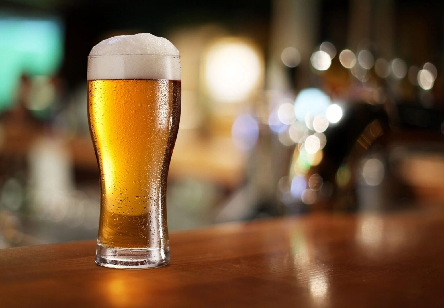 Glass of Light Beer on Table